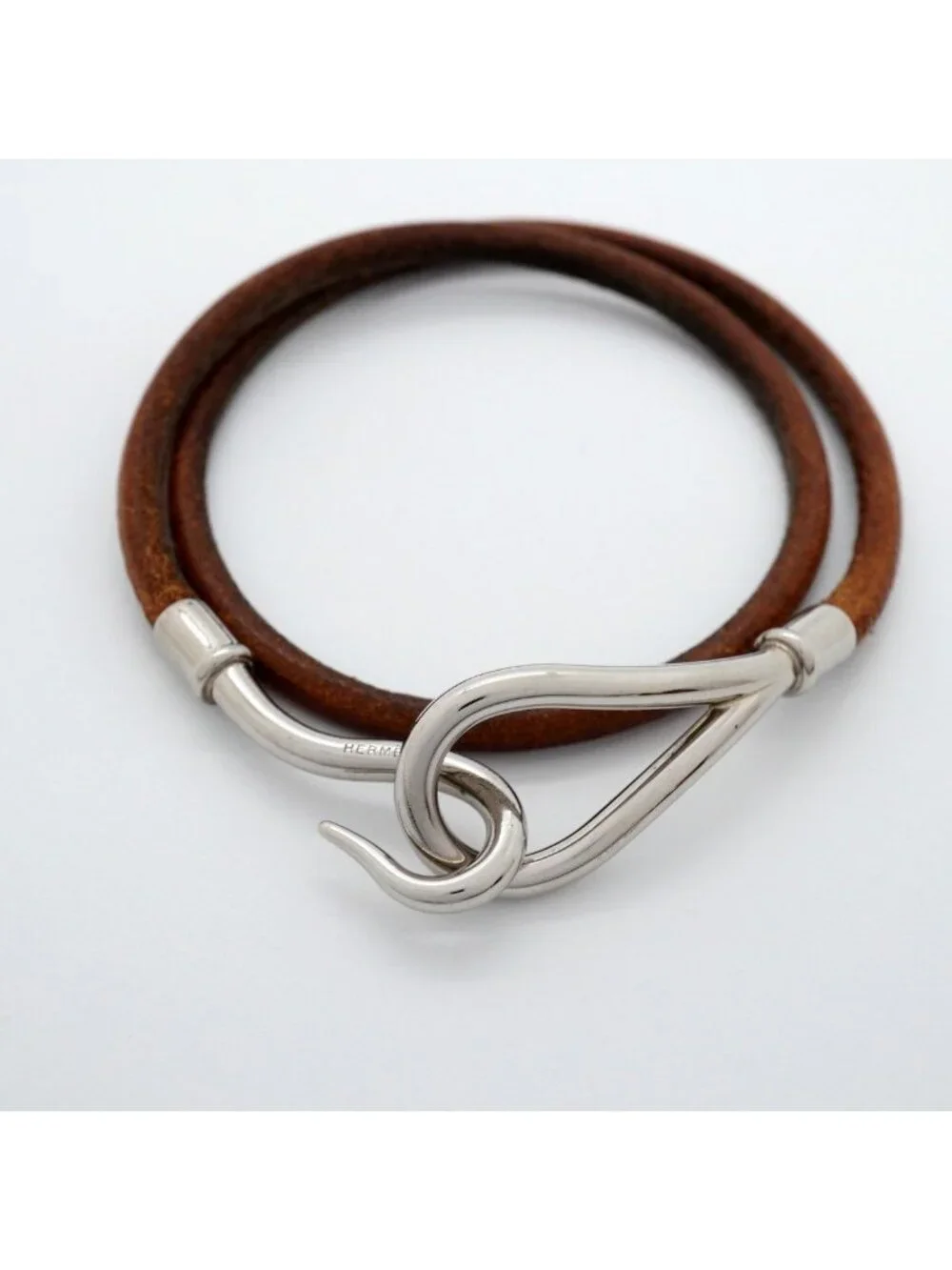 Hermes Bracelet Jumbo Hook Metal Leather Silver Brown